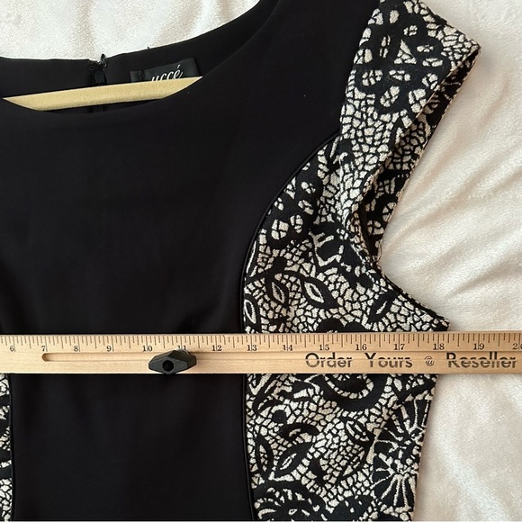 Uccé Black White Sheath Fitted Dress 10 NWT cap sleeve USA career modest formal - Picture 6 of 12